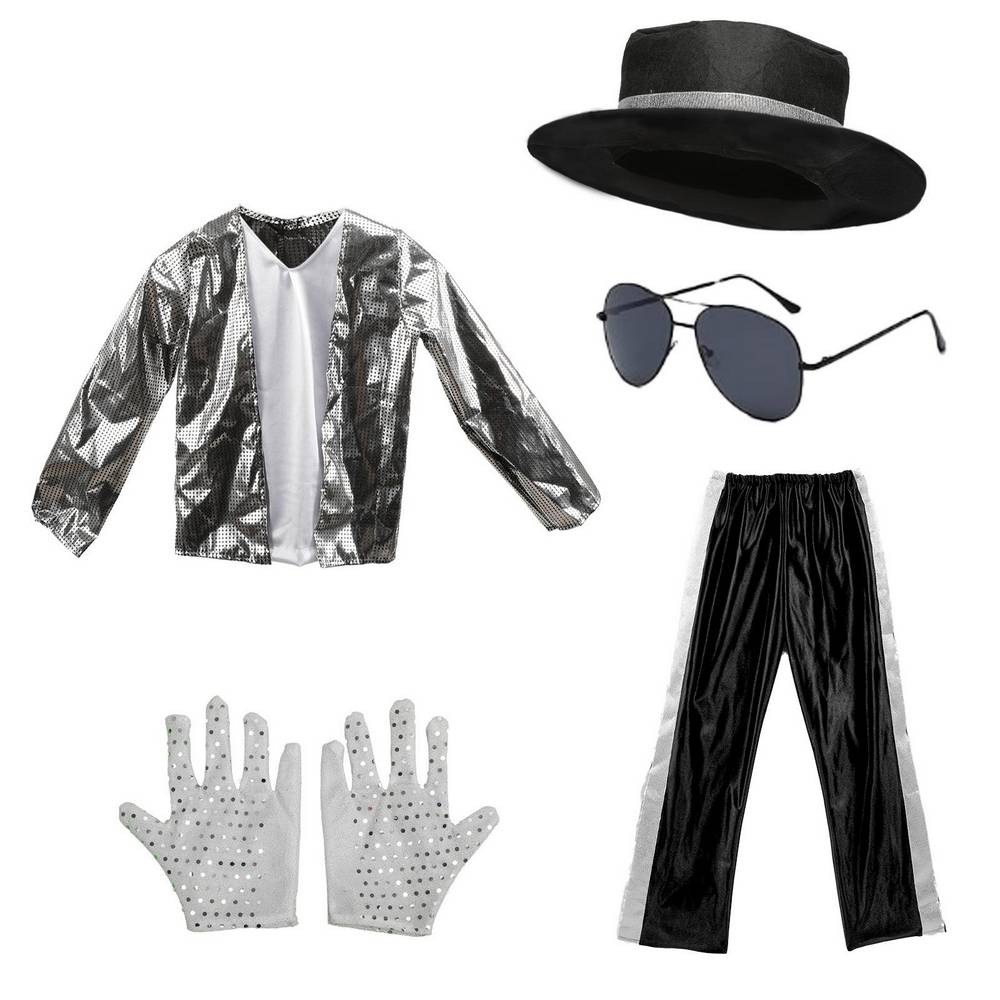 Kids Silver Pop Star Costume with Hat, Glasses & Gloves