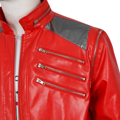 Red PU Leather Pop Star beat Jacket Costume - Adult