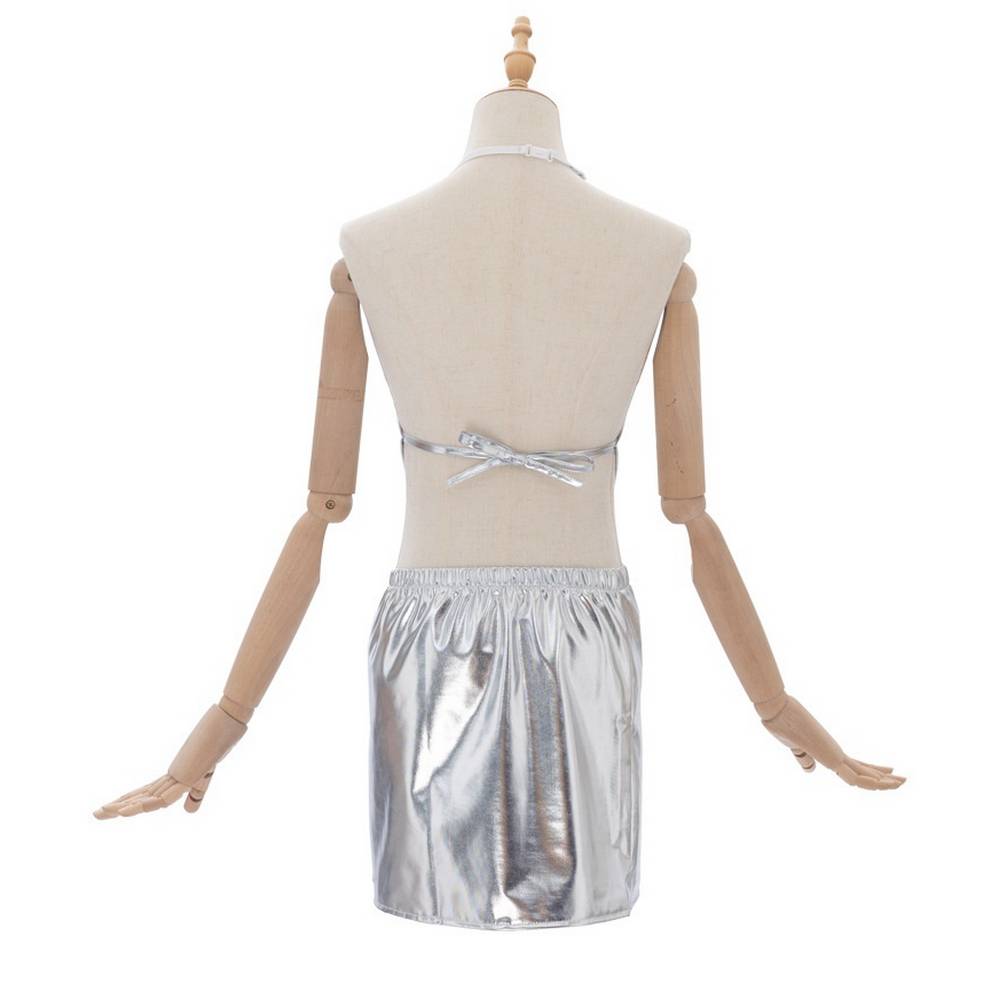 Silver Metallic Halter Top & Skirt Costume Set - adult
