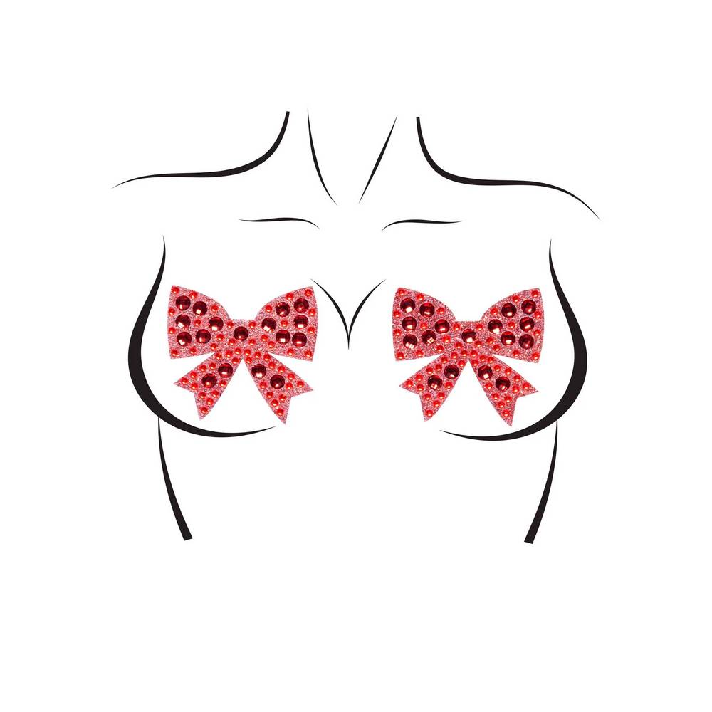 Gift Me Bow pasties - Red Rhinestones Nipple Jewels