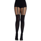 Opaque Garter Illusion Tights with net thigh detail