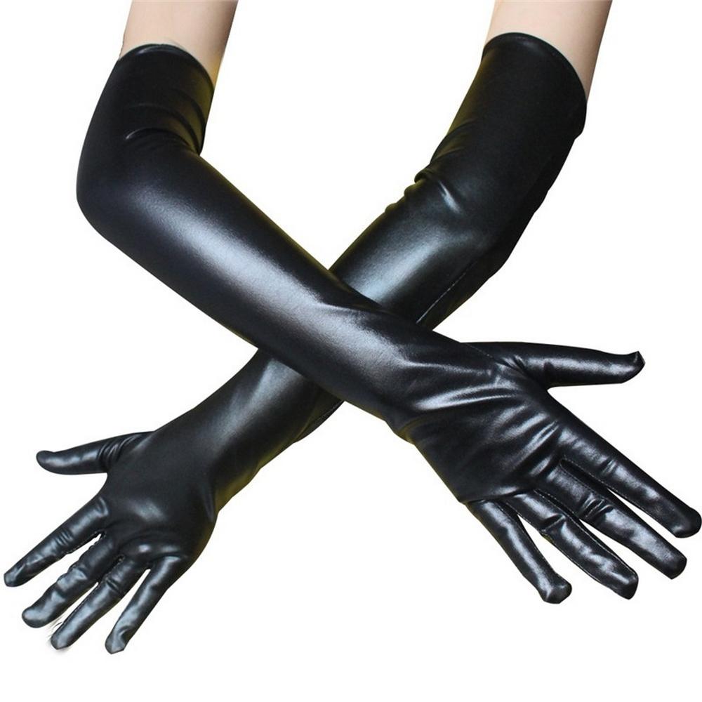 Gants en simili cuir de longueur opéra