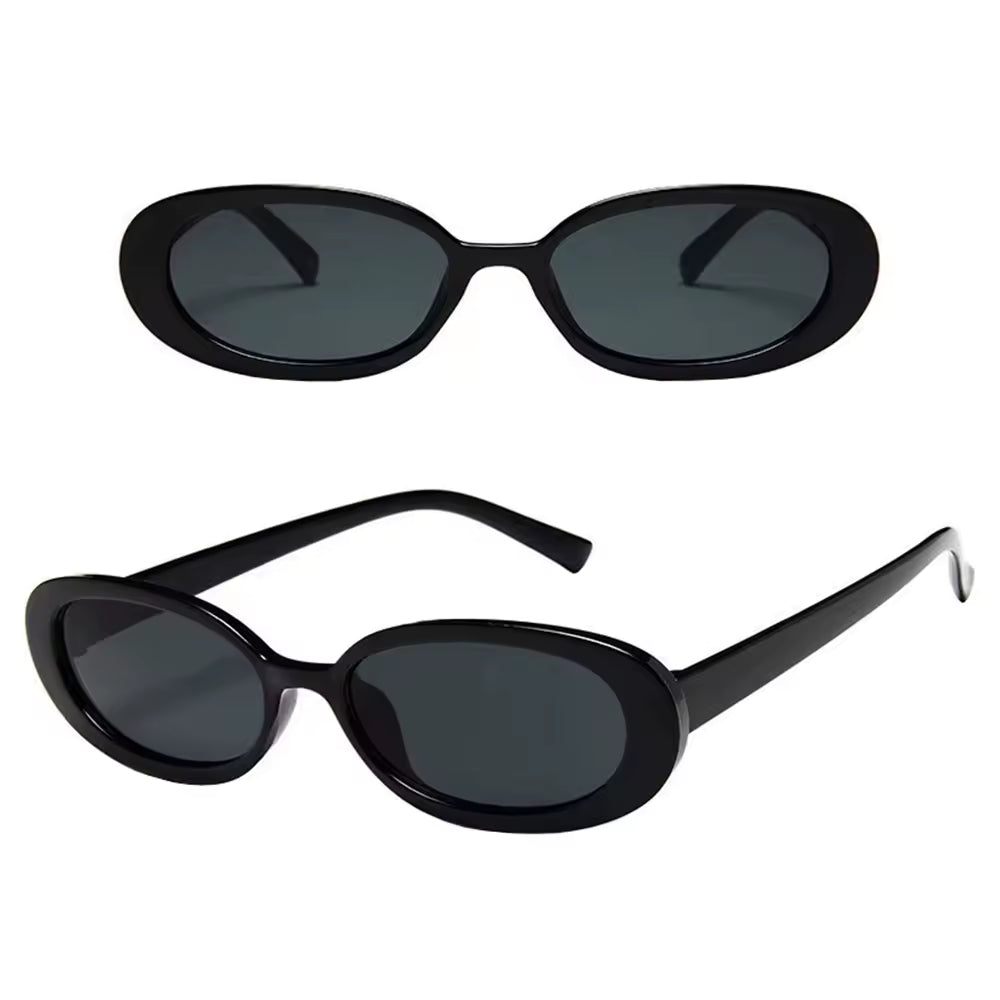 Lunettes de soleil ovales - Lunettes de mode rétro classiques en plastique noir