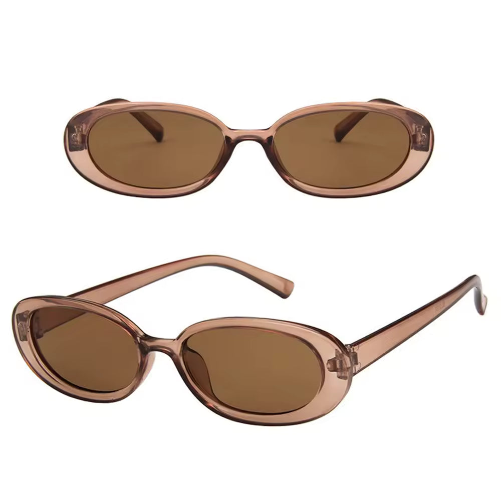 Lunettes de soleil ovales - Lunettes de mode rétro classiques en plastique noir