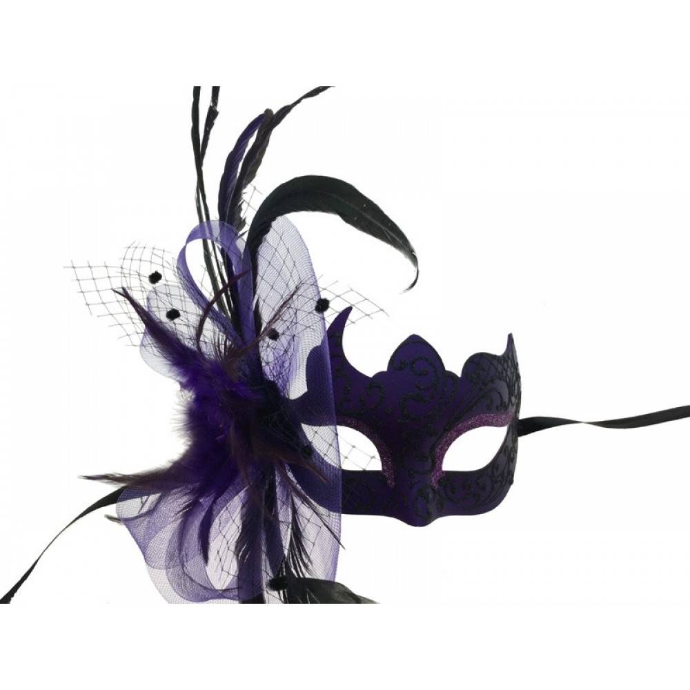 Masque de bal masqué à paillettes et plumes