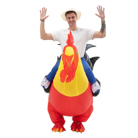 ride-on-rooster-inflatable-costume, funny costume, halloween disguise