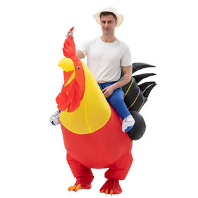 ride-on-rooster-inflatable-costume, funny costume, halloween disguise