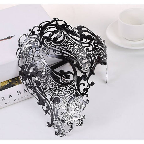 Demi-masque vénitien à filigrane noir avec strass transparents