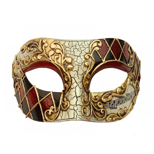 Venetian Styled cracked Mask- Red & Gold
