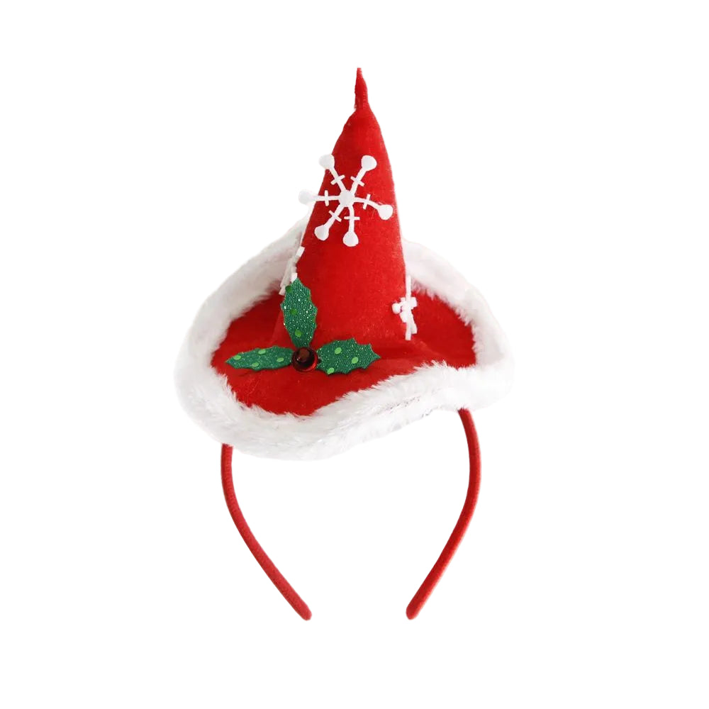 Red Santa hat with white snowflake and mistletoe on a headband