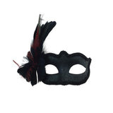 Venetian black mask with feathers and glitters M8334R_1