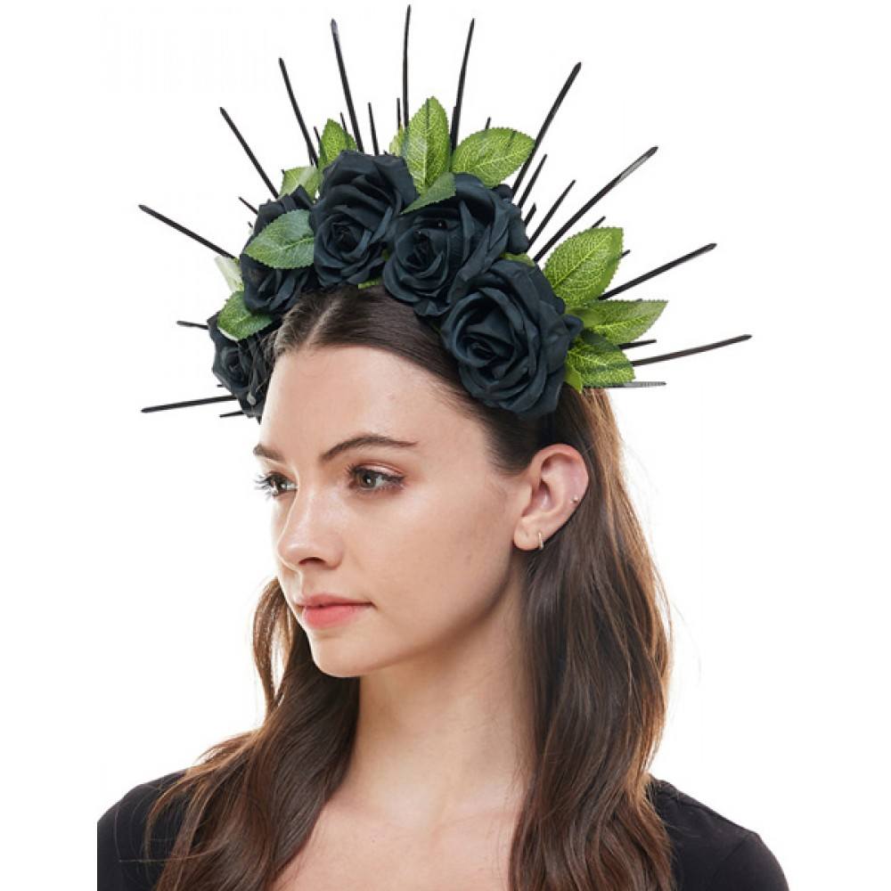 Silk flower and leaves Headband HB335BK-3-1000x1000h