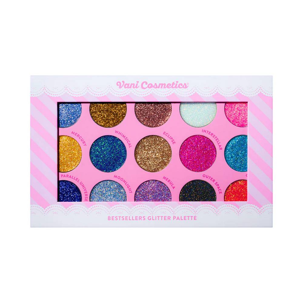Vani Cosmetics 15 colors Glitter Palette - High-pigment glitters and shimmers