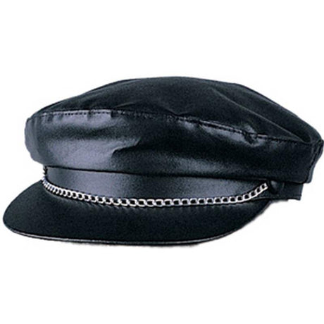 Faux Leather Biker Cap Hat - Black, Rocker, 80's