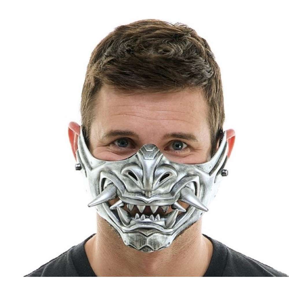 Japanese Oni Demon half Mask - Silver