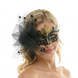 Masque vénitien à fascinateur avec fleur en tulle et paillettes