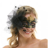 Masque vénitien à fascinateur avec fleur en tulle et paillettes