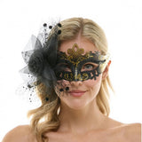 Masque vénitien à fascinateur avec fleur en tulle et paillettes