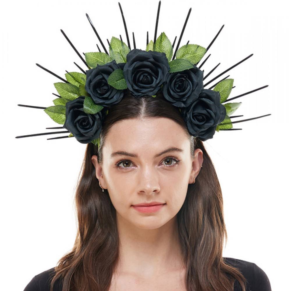 Silk flower and leaves Headband HB335BK