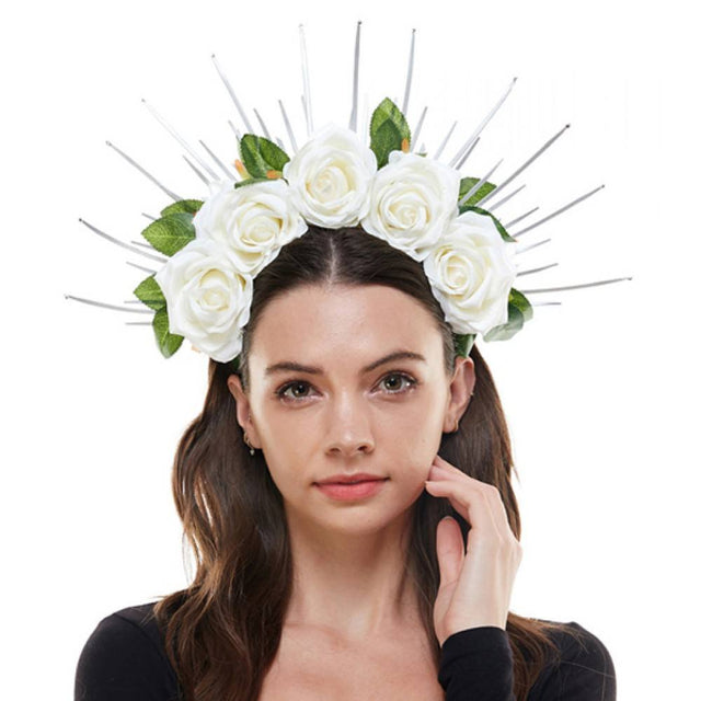 Silk flower and leaves Headband HB335w