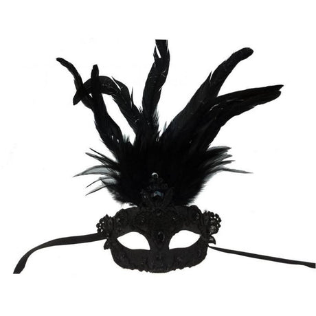 Venetian mask lace with rhinestones and feathers