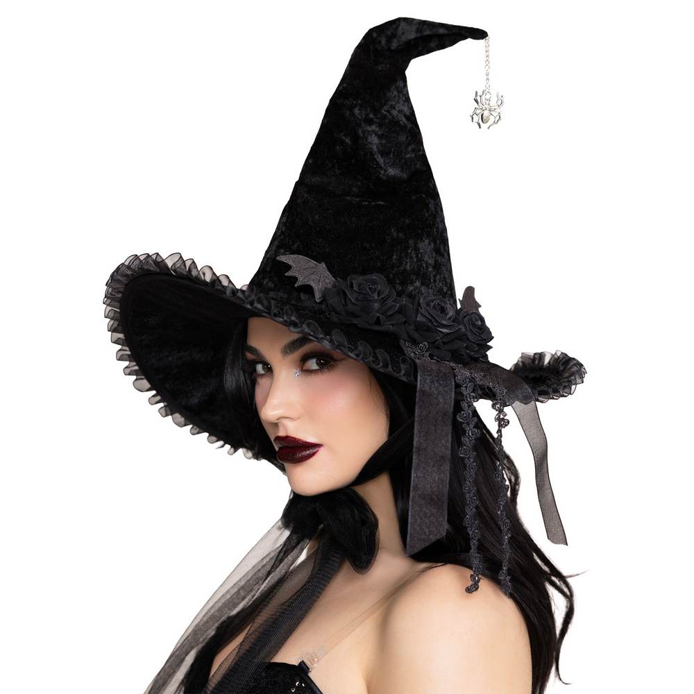 Chapeau de sorcière en velours Lolita sombre noir