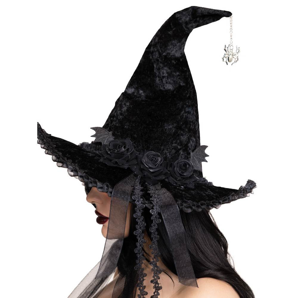 Chapeau de sorcière en velours Lolita sombre noir