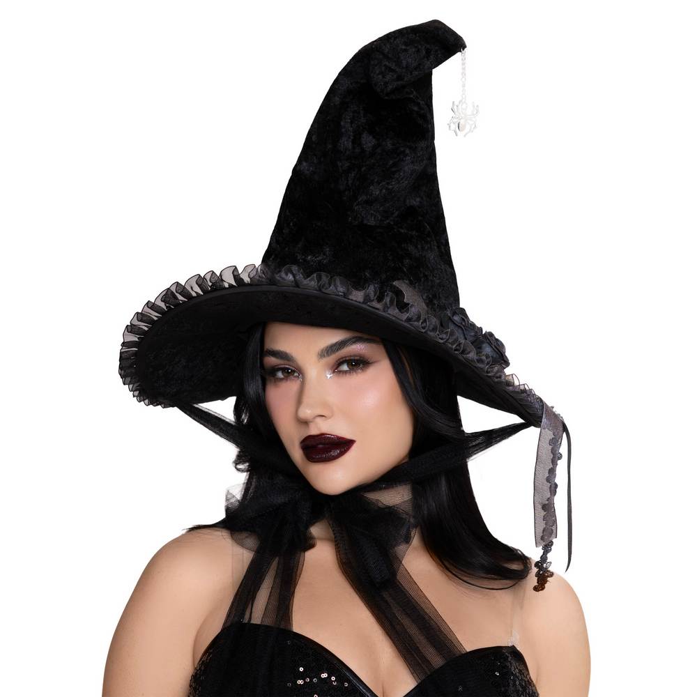 Chapeau de sorcière en velours Lolita sombre noir