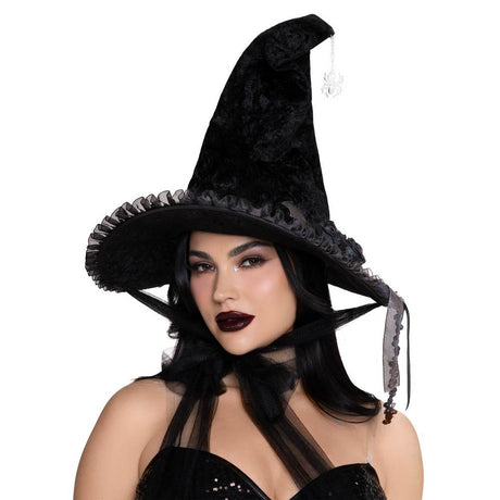 Chapeau de sorcière en velours Lolita sombre noir