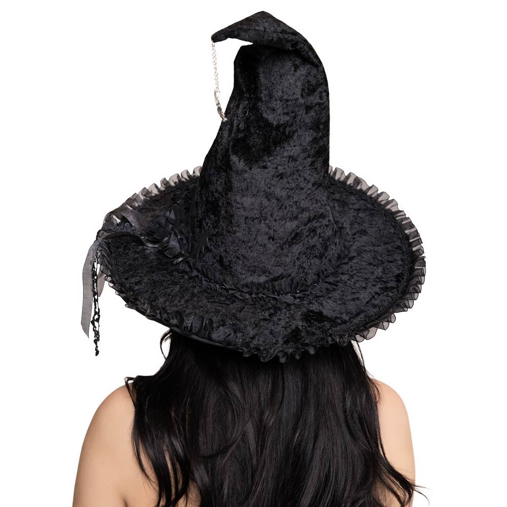 Chapeau de sorcière en velours Lolita sombre noir
