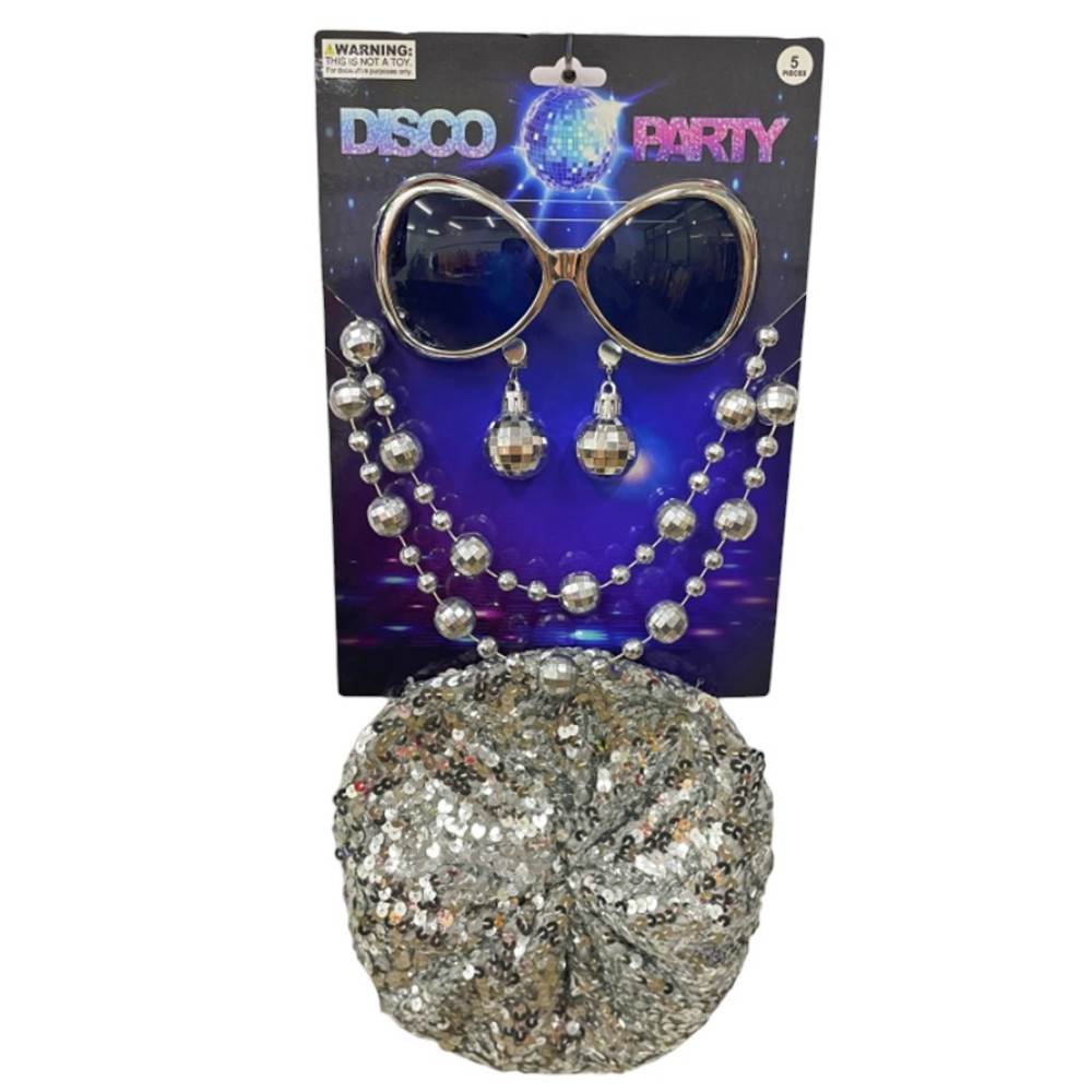 Kit de soirée disco avec lunettes, bijoux et béret