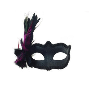Venetian black mask with feathers and glitters M8334Purple-800x600