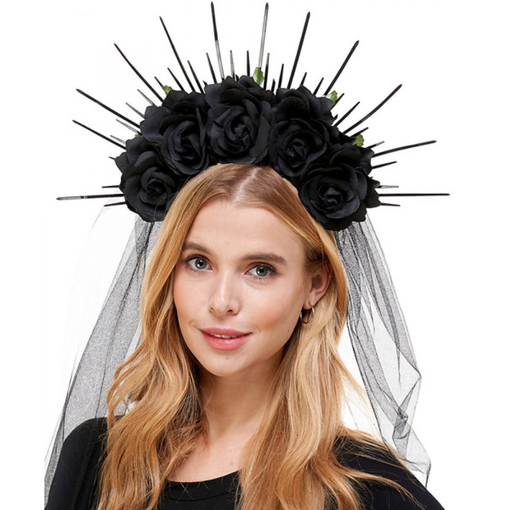 Headband silk Flowers with veil HB336BK