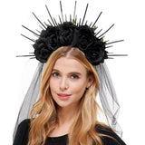 Headband silk Flowers with veil HB336BK
