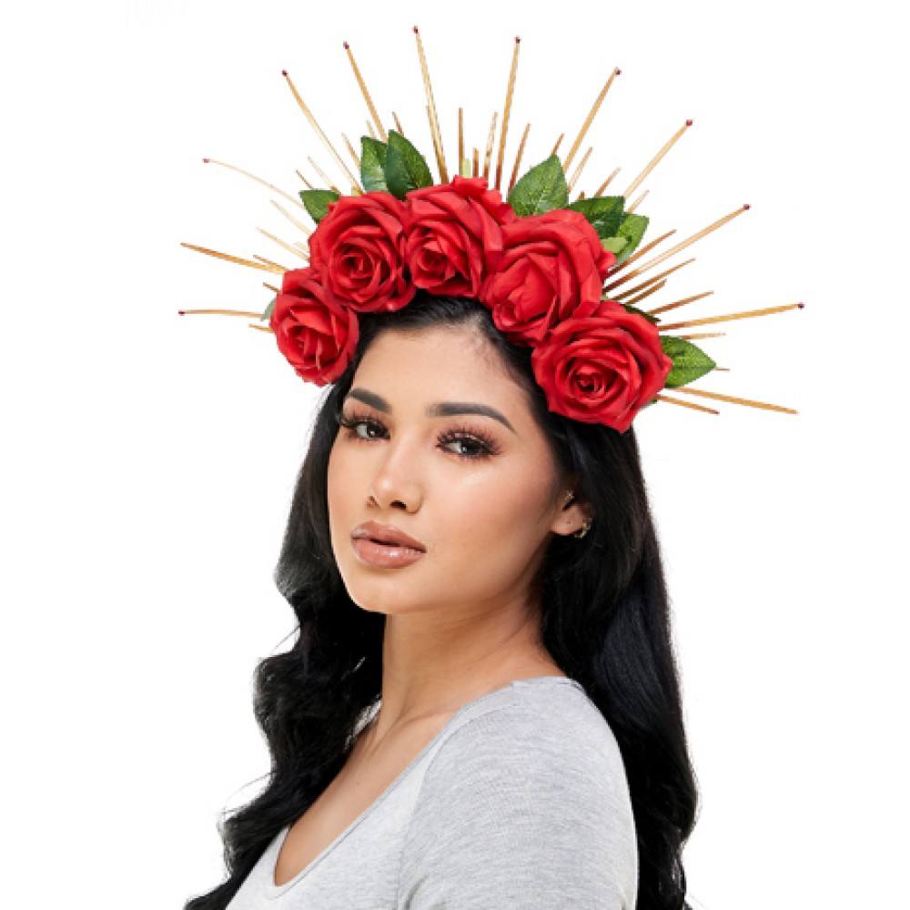 Silk flower and leaves Headband HB335R-3-1000x1000h