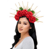 Silk flower and leaves Headband HB335R-3-1000x1000h