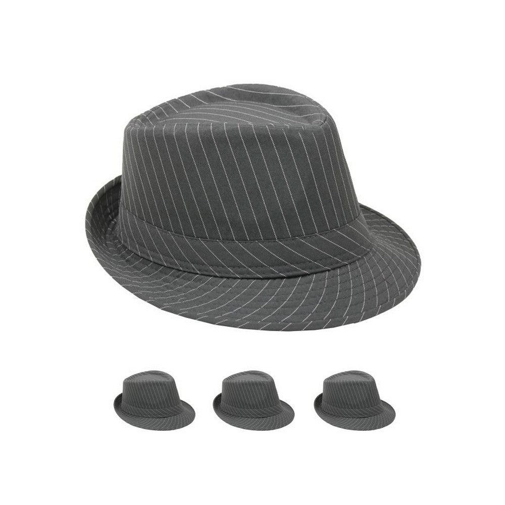 Gray Fedora Hat with White Pinstripes