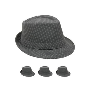 Gray Fedora Hat with White Pinstripes