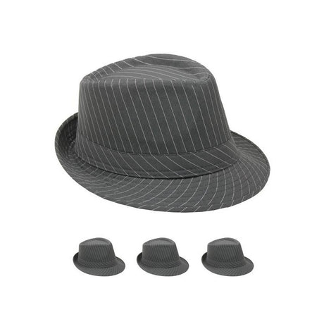 Gray Fedora Hat with White Pinstripes