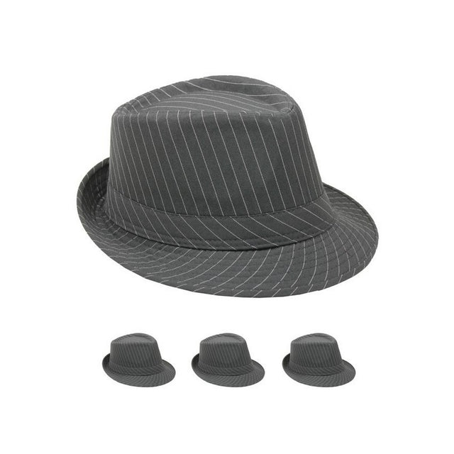Gray Fedora Hat with White Pinstripes