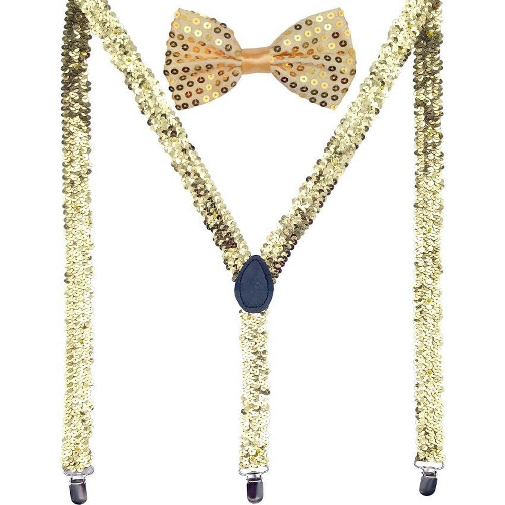 Gold Sequin Bow Tie & Suspenders