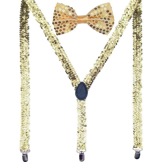 Gold Sequin Bow Tie & Suspenders