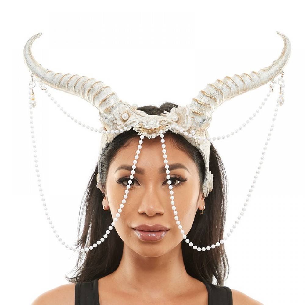 Horns Headpiece with Beads and Lace M39557WG