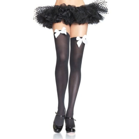 Nylon thigh highs over the knee with bow