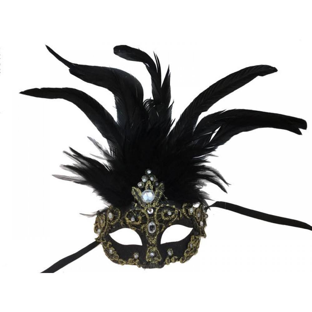 Venetian mask lace with rhinestones and feathers