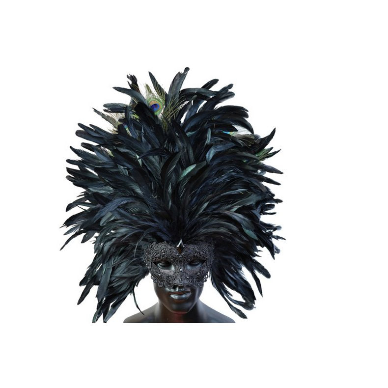Masquerade venetian Mask with Feathers M8553BK-masquerade-venitian-mask-feather