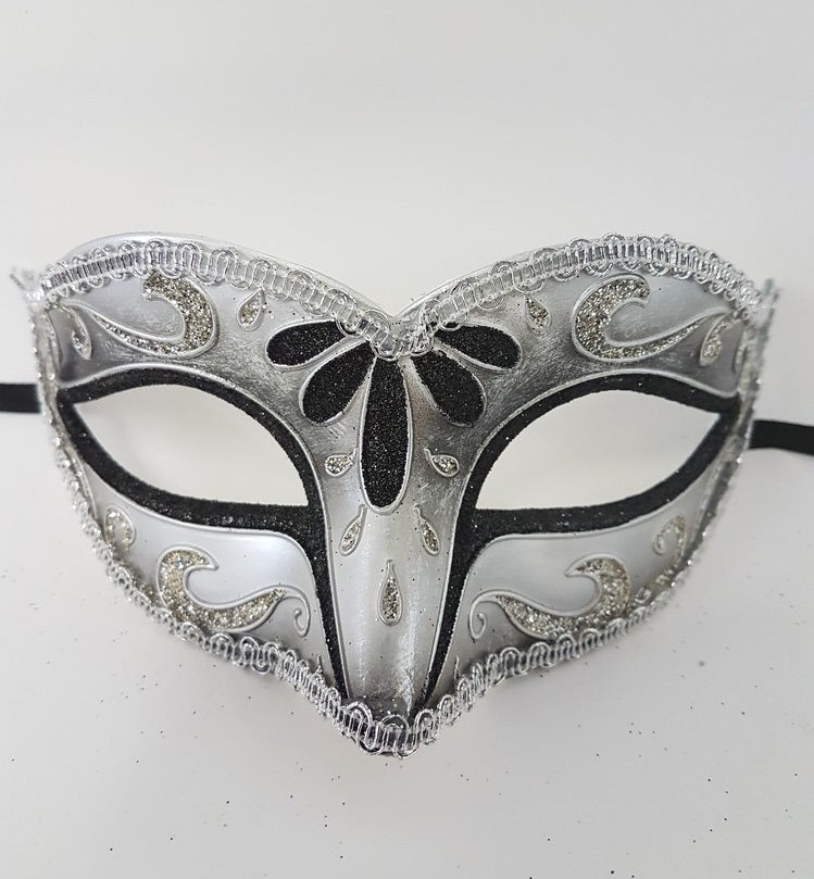 Venetian Mask small with glitter M - 6A M3112_Silver