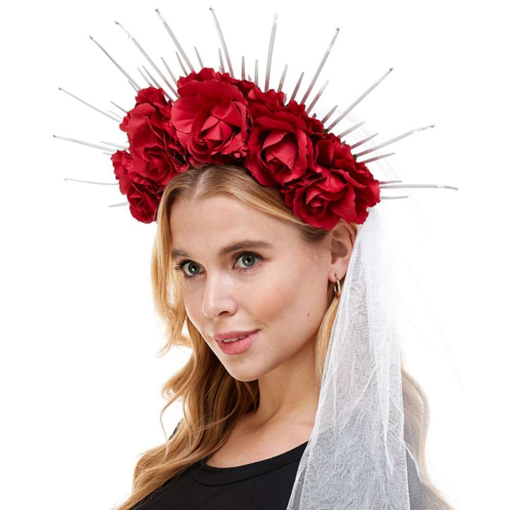 Headband silk Flowers with veil HB336R-3