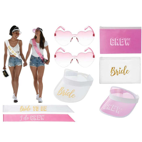 Bachelorette Party 4 people Kit with Glasses, sashes, visors, pouches