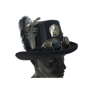 Steampunk Top Hat with feathers and goggles Hat027